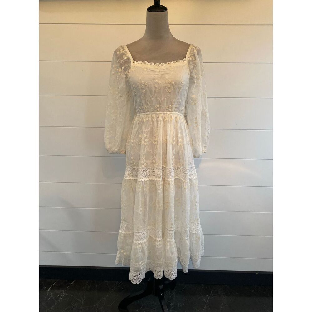 A Collective Story Peasant Boho Tiered Maxi Dress White size Small NWT - Picture 2 of 16